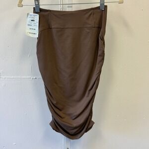 NWT David Lerner Brown Ruched Mini Skirt Bodycon High Waist Stretch XS Earthtone